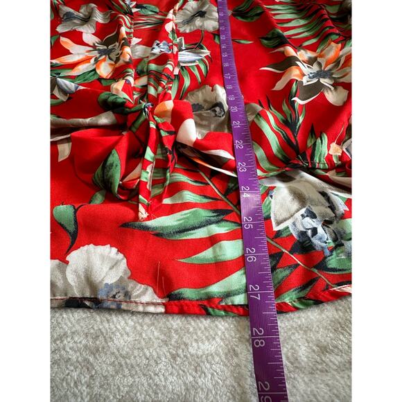 Hyped Unicorn Red Tropical Hawaiian Print Knotted Front Shrug Top, Size L - Picture 7 of 7